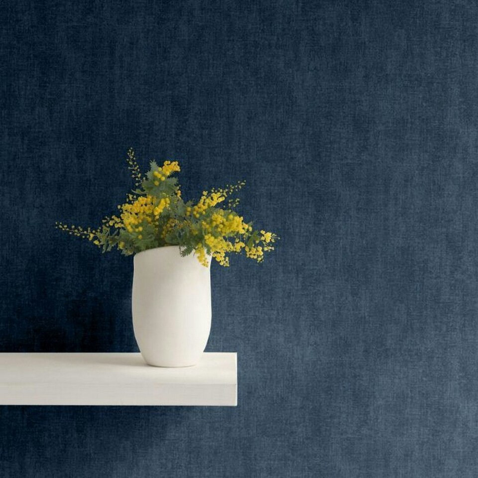 image 1 of Muriva Linen Textured Wallpaper - Blue - 10m x 53cm Blue