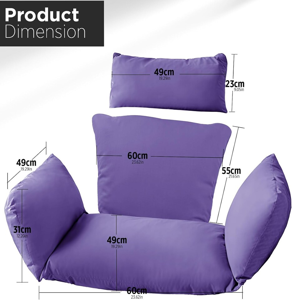 image 1 of Purple Replacement Cushion For Swing Egg Chair, 5 Pieces Water-Resistant Hanging Basket Swing Chair Cushion