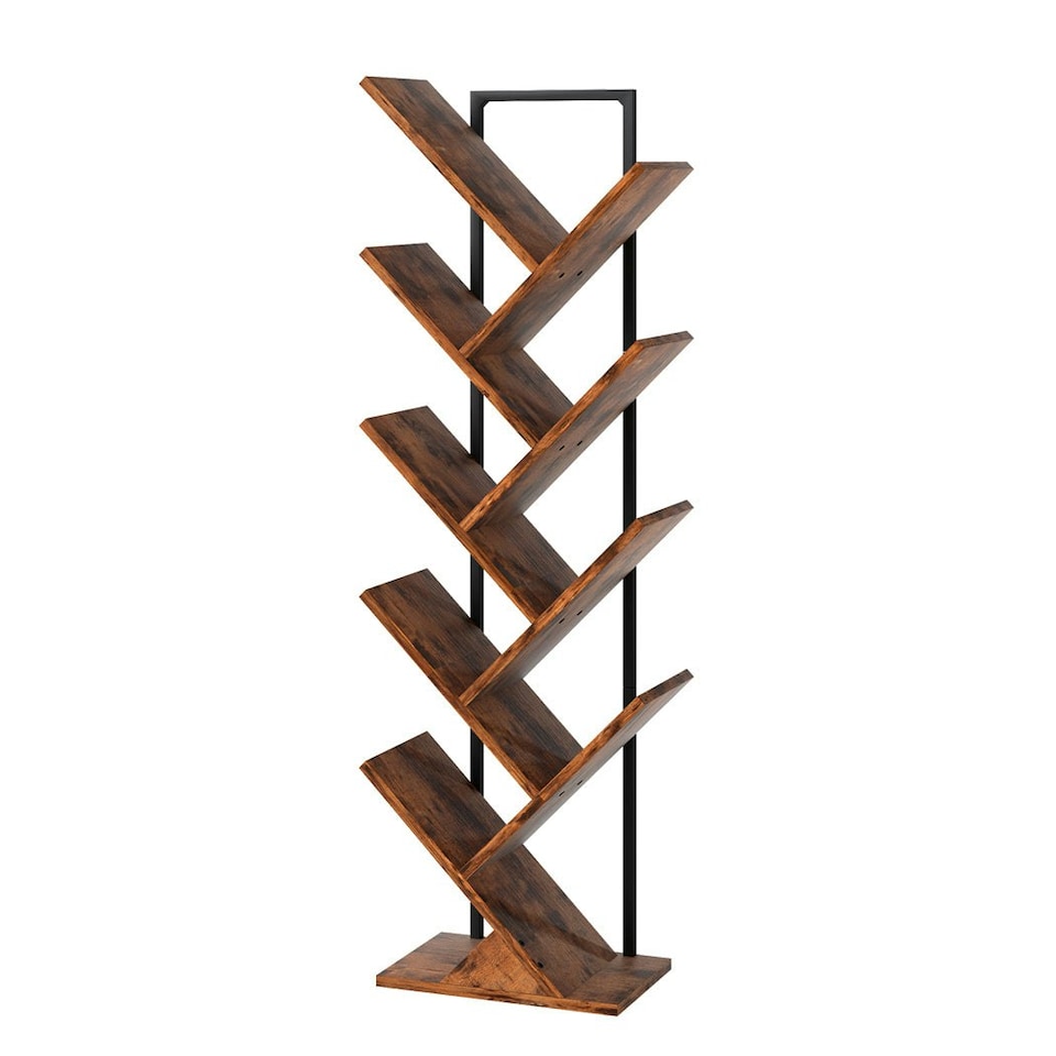 image 1 of Levede 9 Tier Wooden Tree Bookshelf Corner Bookcase Modern Display Storage Rack
