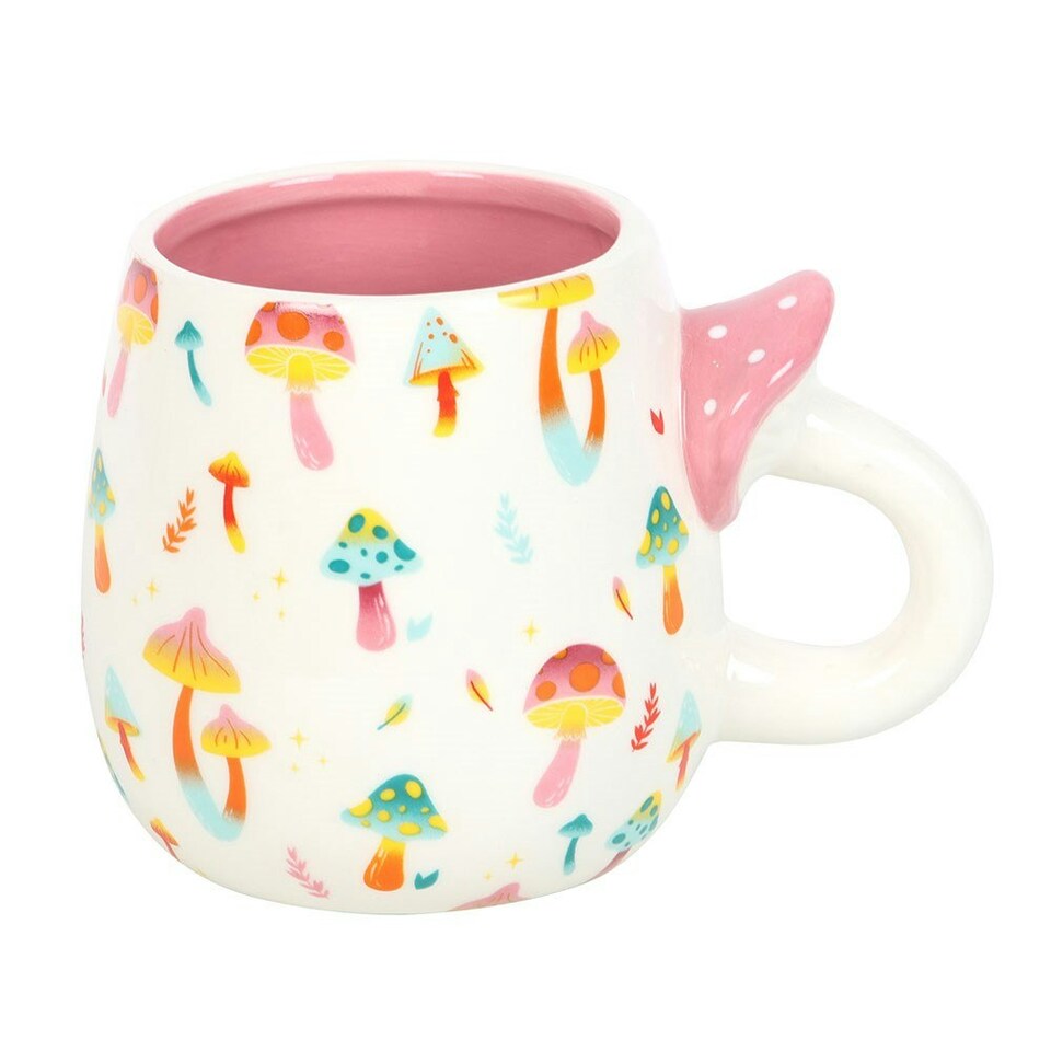 image 1 of Funky Fungi Print Mug with Mushroom Handle