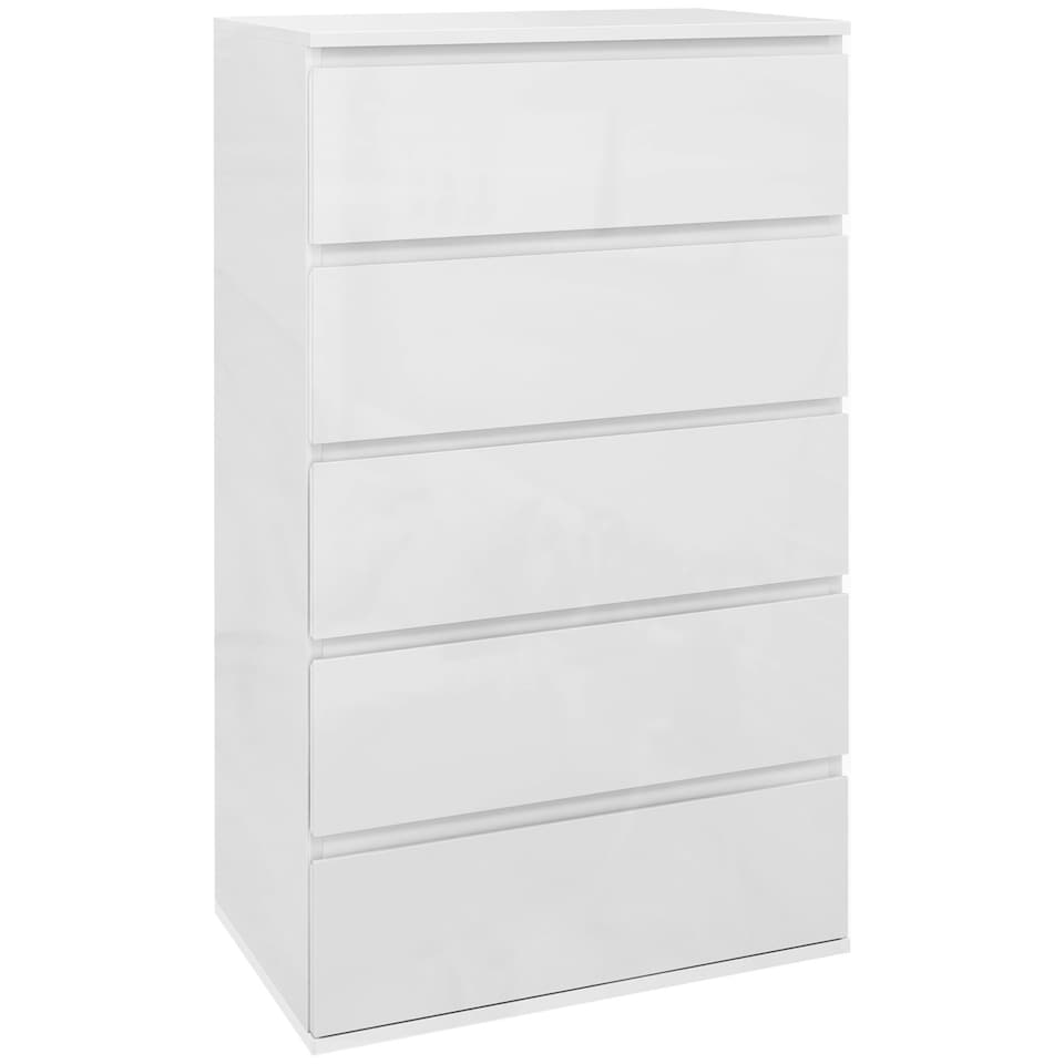 image 1 of HOMCOM Bedroom Chest of Drawers, High Gloss 5 Drawers Dresser, Grey