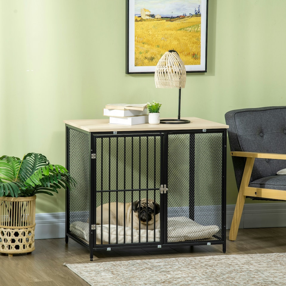 image 1 of PawHut Dog Crate Furniture w/ Soft Cushion, for Indoor Use, Small, Medium Dogs