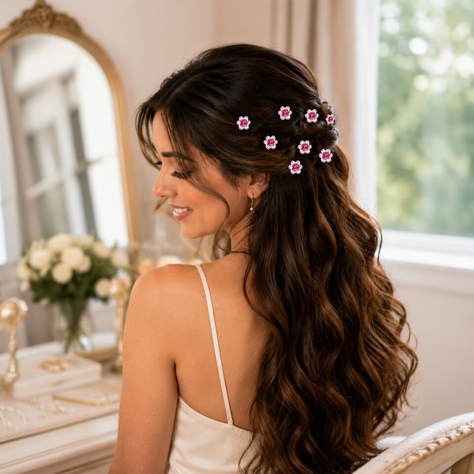image 1 of Crystal Rose Flower Hair Pins, Clips with Rhinestone Flowers - 1pc