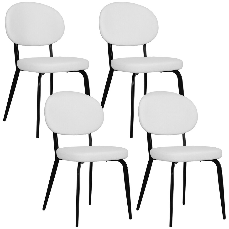 image 1 of HOMCOM Set of 4 Sherpa Dining Chairs Boucle Kitchen Chairs with Back 