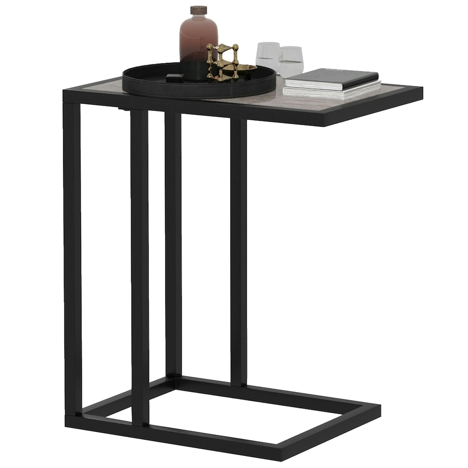 image 1 of HOMCOM C Shape Side Table w/ Wood-Effect Top Grey