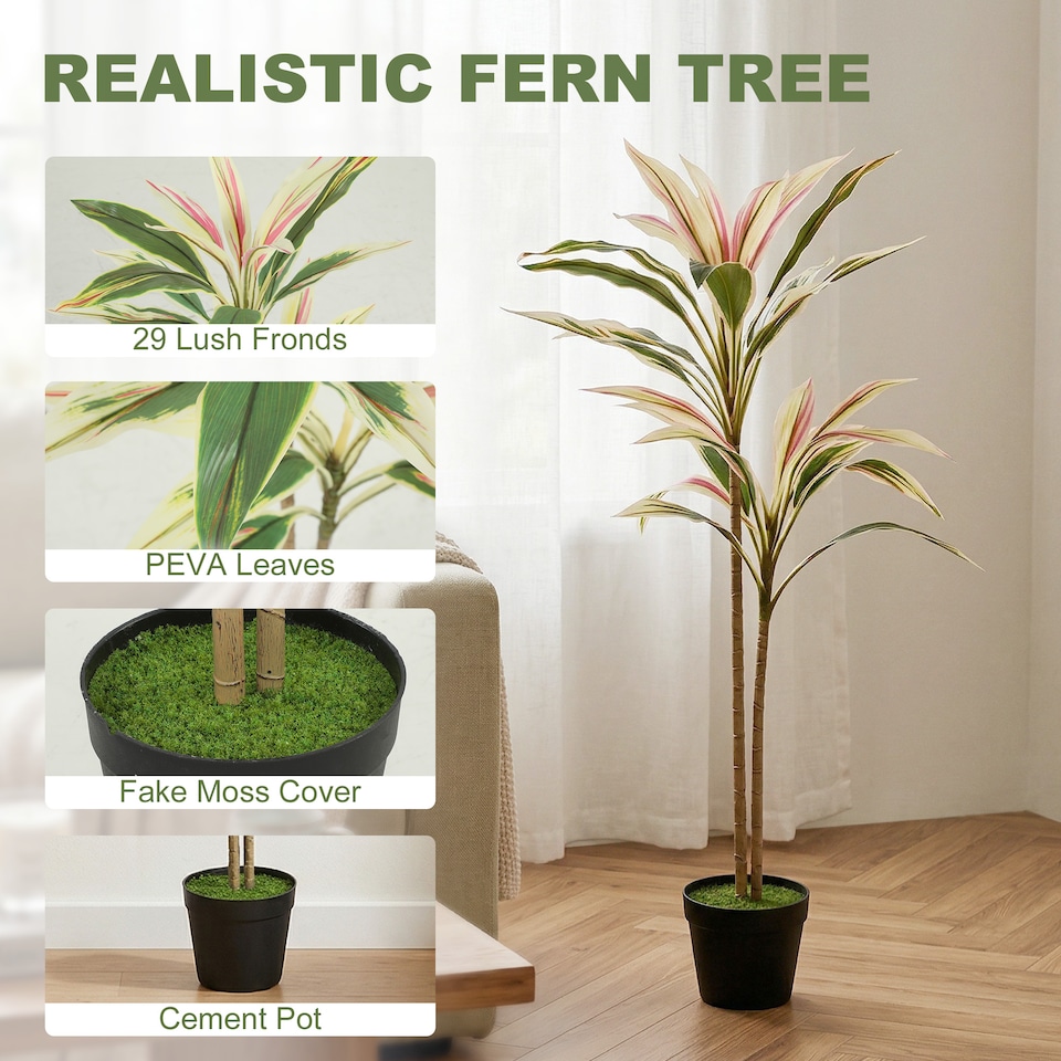 image 1 of HOMCOM 90 cm Artificial Cordyline Tree in Moss Effect Pot, Yellow