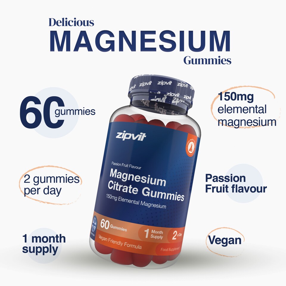image 1 of Zipvit Magnesium Gummies, Energy, Muscle & Nerve Support, Passion Fruit Flavour, 60 Vegan Gummies, 1-Month Supply