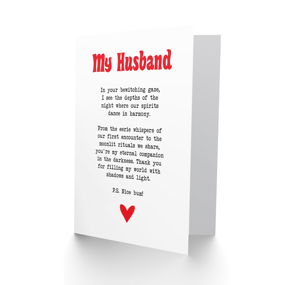 image 1 of Greeting Card Love Poem Goth Husband Romantic Poetry Fun Anniversary