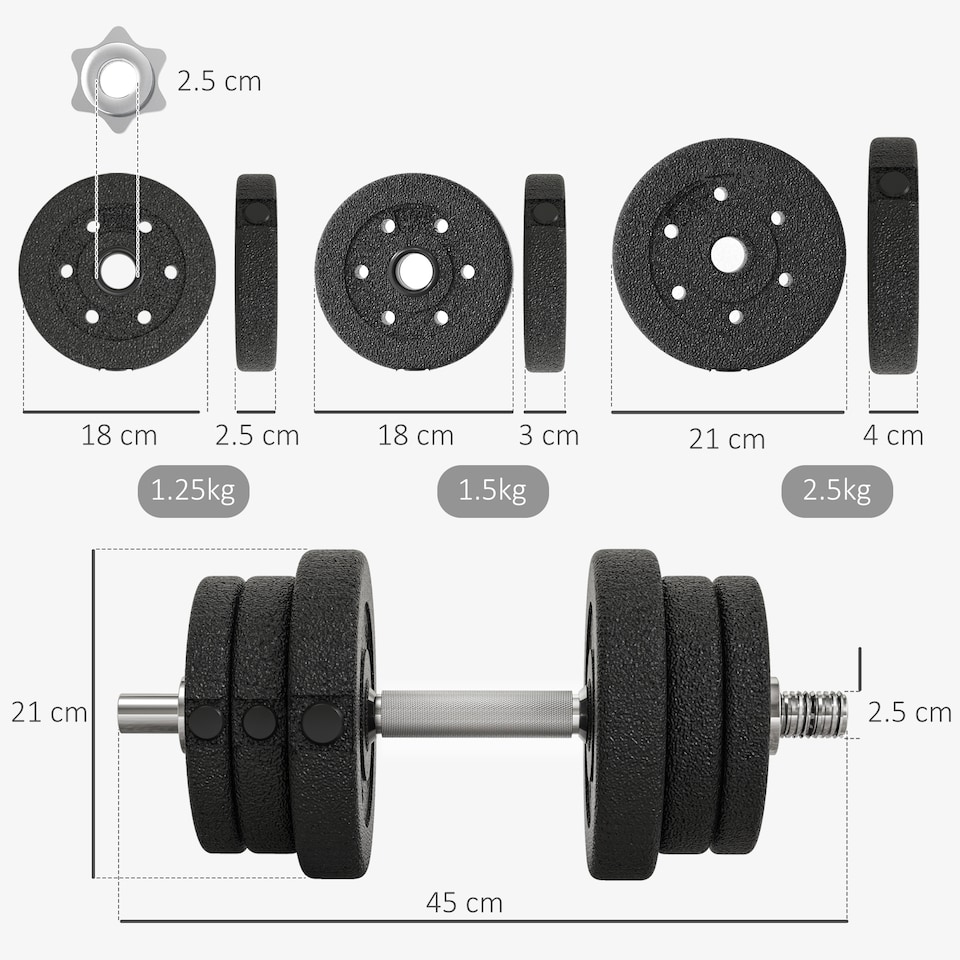 image 1 of HOMCOM 25KG Adjustable Dumbbells Weight Set Hand Weight for Body Fitness