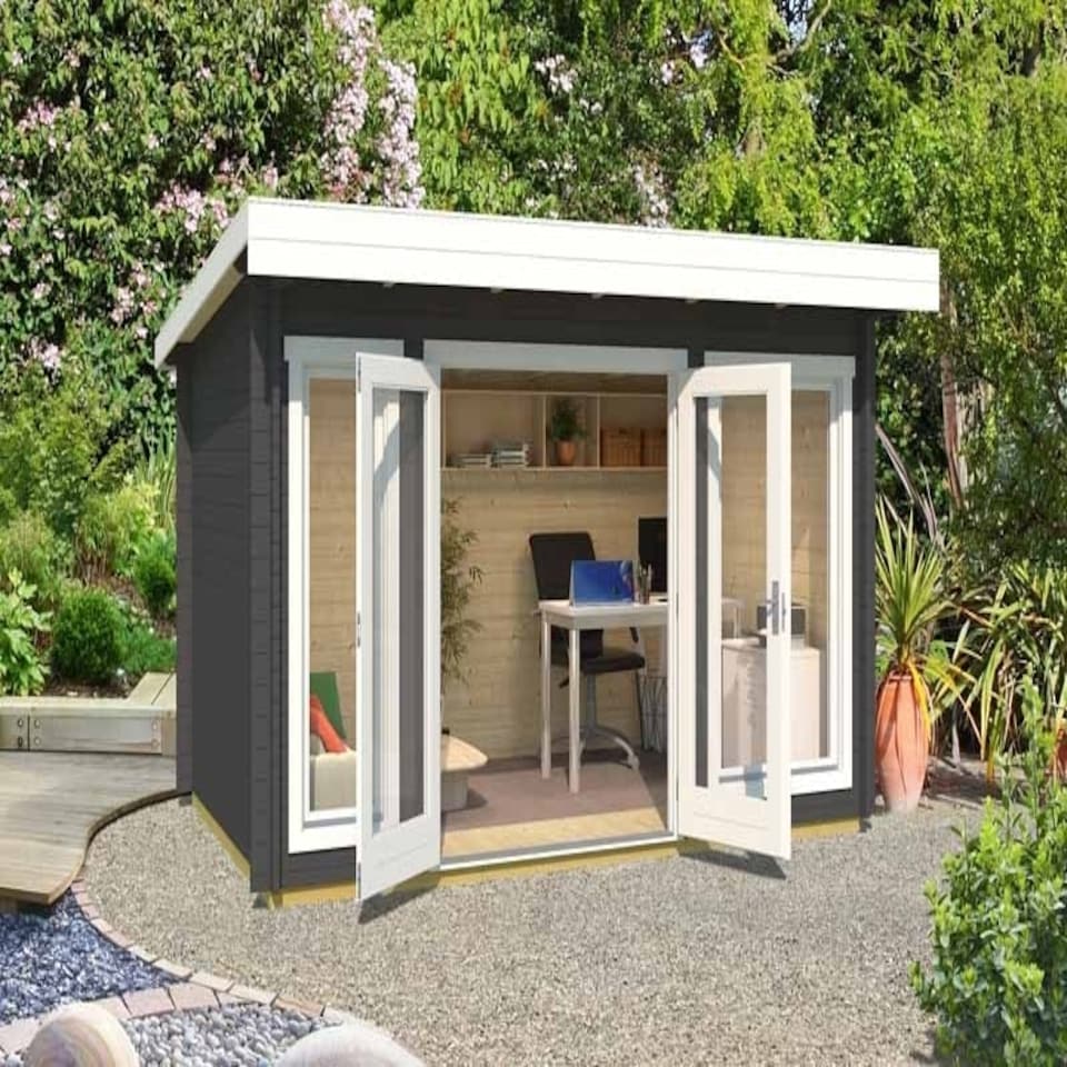 image 1 of Dorset-Log Cabin, Wooden Garden Room, Timber Summerhouse, Home Office - L430 x W320 x H233.7 cm Brown