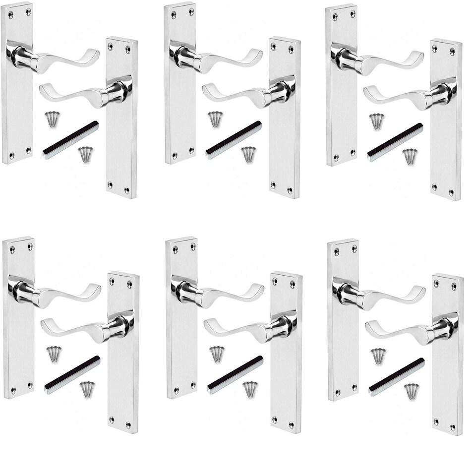 image 1 of Golden Grace 6 Pairs Victorian Scroll Premium Door Handles Lever Latch in Polished Chrome Finish - 150mm Long Chrome