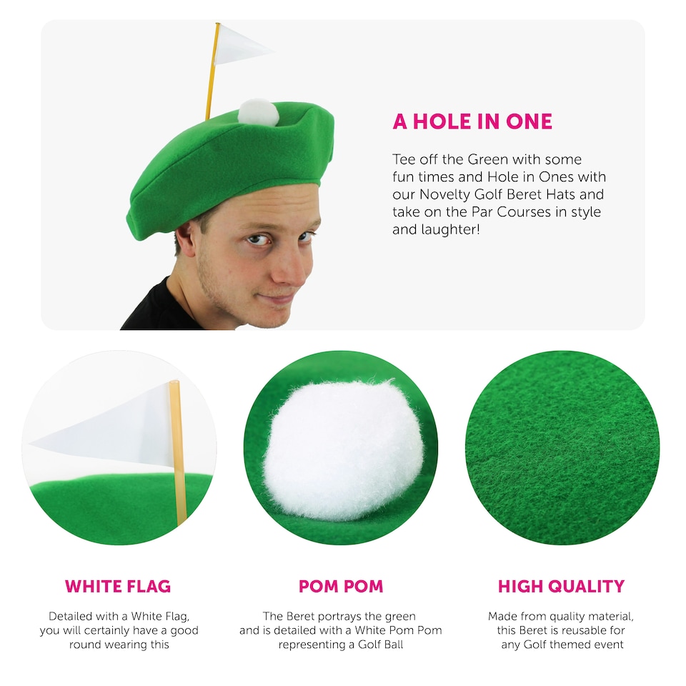 image 1 of Adult Golf Hat – Fleece Feel Beret Style Fancy Dress Cap N/A | One Size