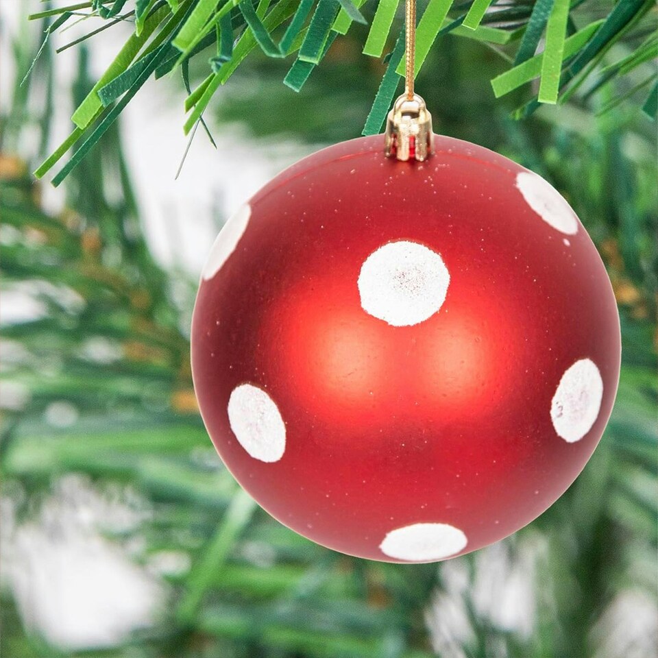 image 1 of Red with White Spots Shatterproof Christmas Baubles 10cm - Pack of 3