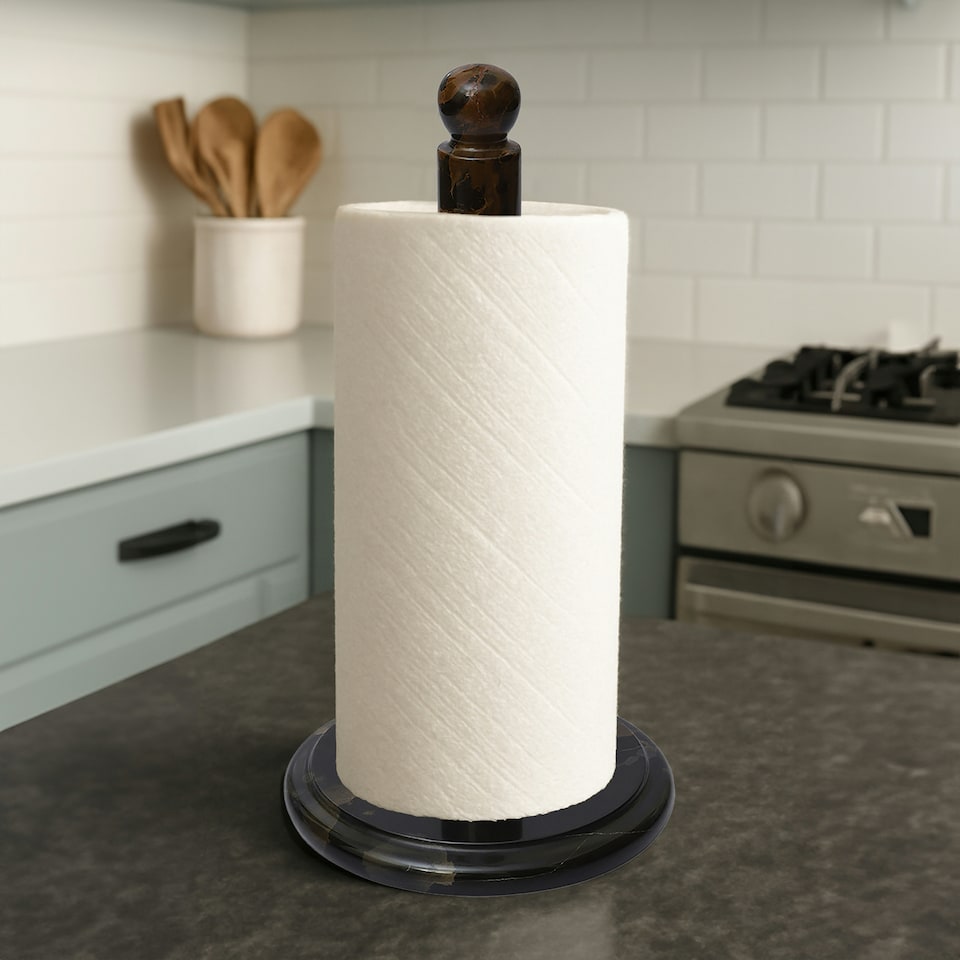 image 1 of Interiors by Premier Ziarat Black and Gold Marble Kitchen Roll Holder, Scratch-less Kitchen Holder, Easy to Use Roll Holder