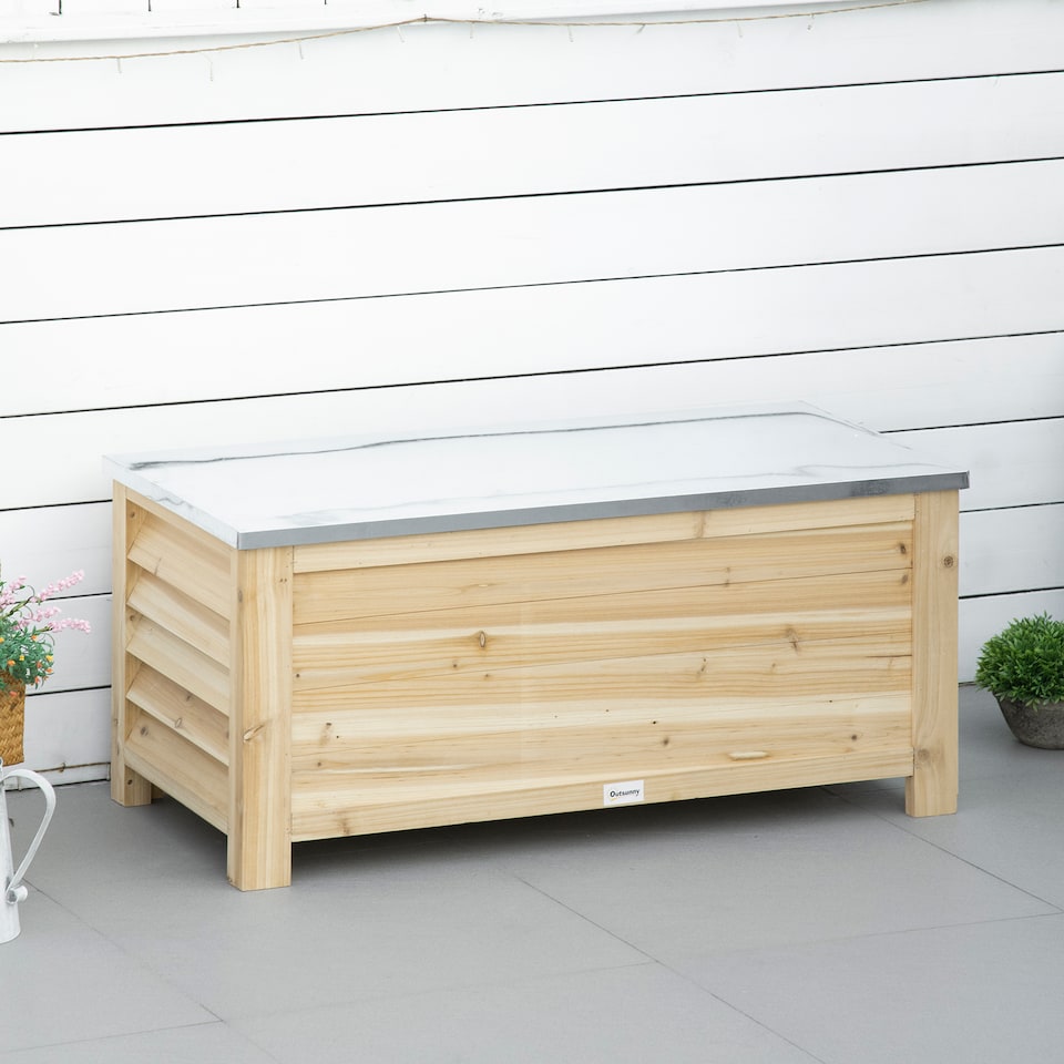 image 1 of Outsunny 155L Outdoor Storage Box, Wooden Outside Tool organiser Container | Brown