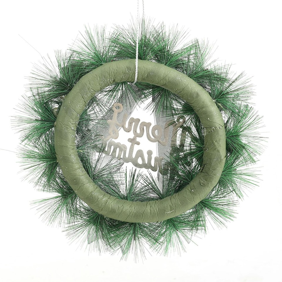 image 1 of Living and Home Christmas Wreath with Mixed Silver Decorations - 30cm