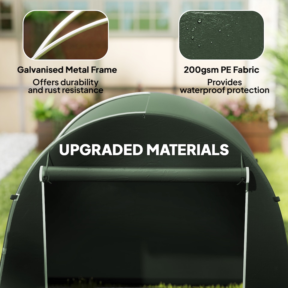 image 1 of Outsunny 8 x 4 ft Garden Storage Shed Tent, Waterproof Bike Tent with Roll-up Zipper Door and Galvanised Metal Frame, Outdoor Portable Shed Storage Shelter for Bike, Garden Tools | Green