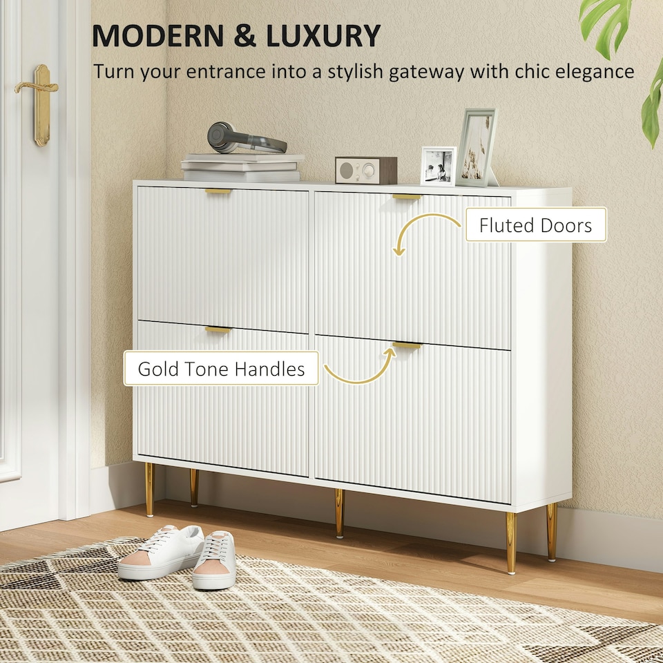 image 1 of HOMCOM Slim Shoe Storage Cabinet with 4 Flip Drawers for Hallway White
