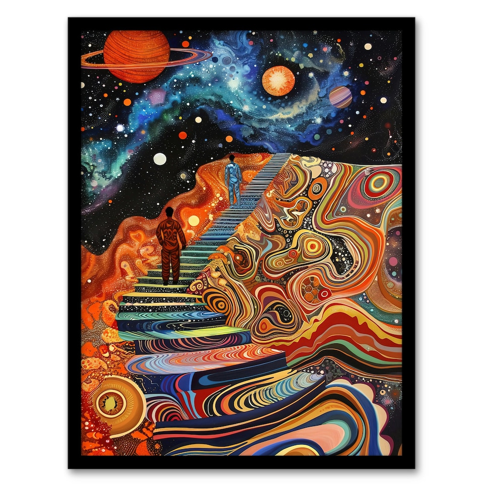 image 1 of Psychedelic Stairway Heaven Space Home Decor Black Framed Wall Art Print A4