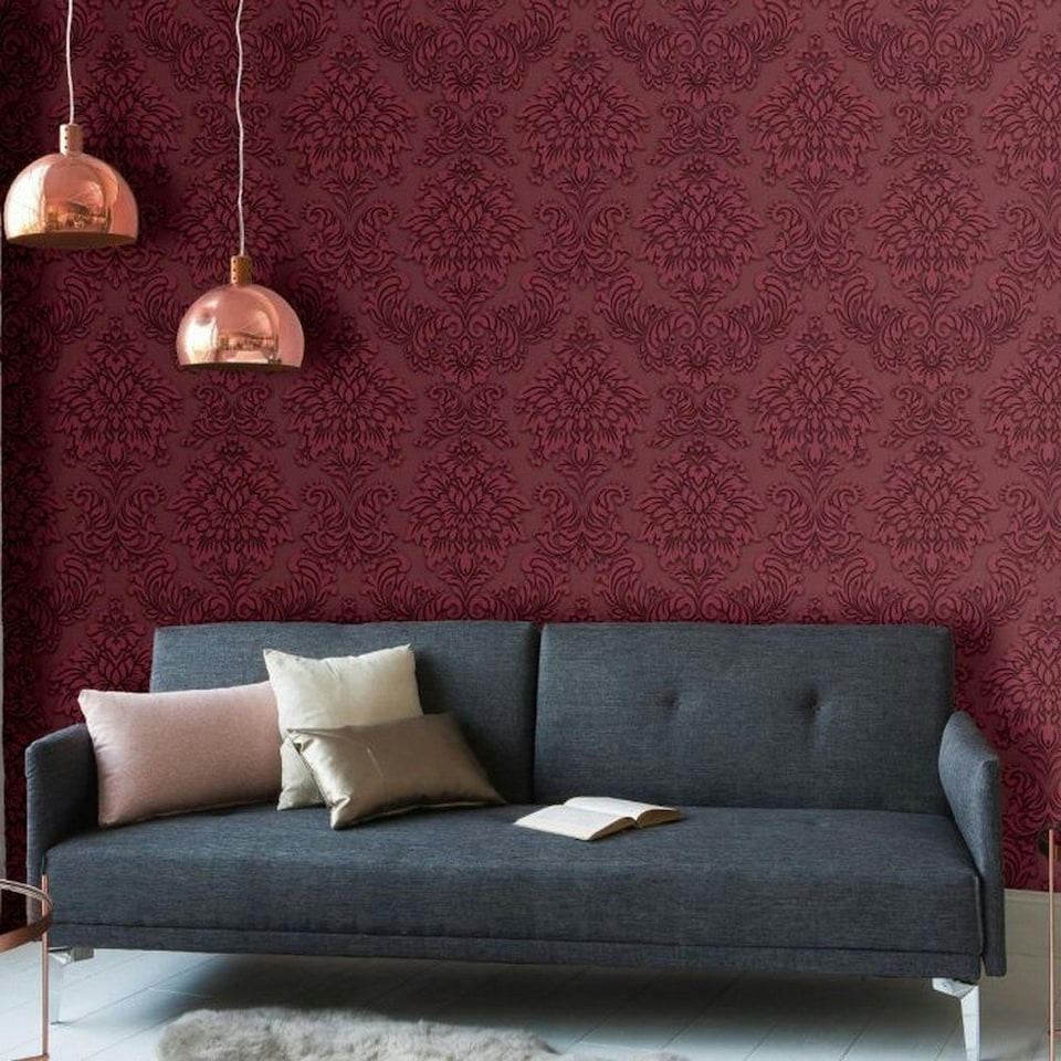 image 1 of AS Creation Lizzy London Baroque Textured Wallpaper - Red - 33ft x 21in Red