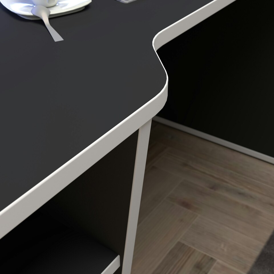 image 1 of Tezaur Black Storage Gaming Desk 3 Shelves with Colour Changing LED