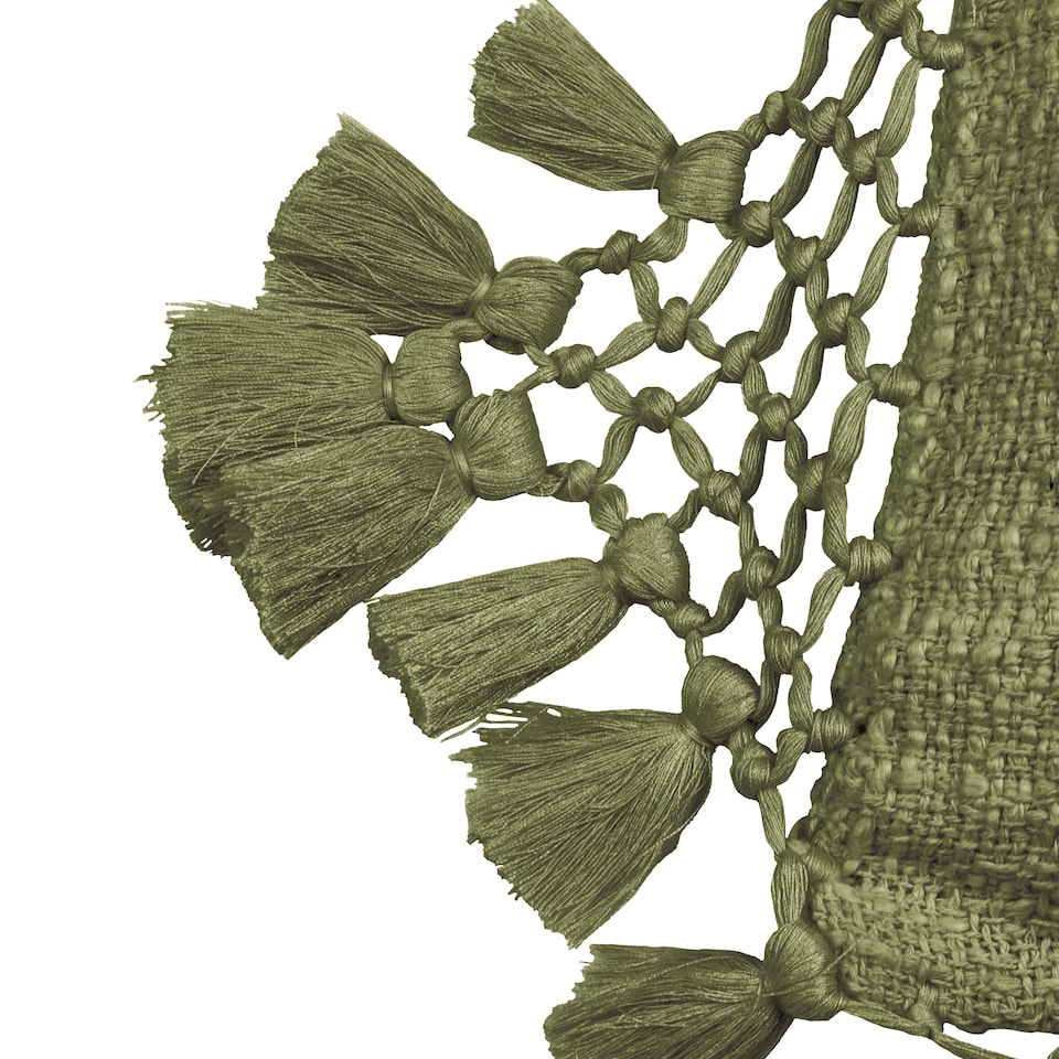 image 1 of Yard Anko Macramé Tassel Cushion, Khaki, 45 x 45cm