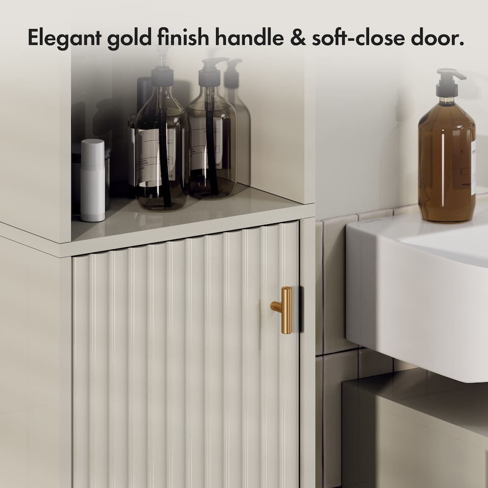 image 1 of Vonhaus Victoria Stone Freestanding Tall Bathroom Storage Cabinet with 6 Shelves