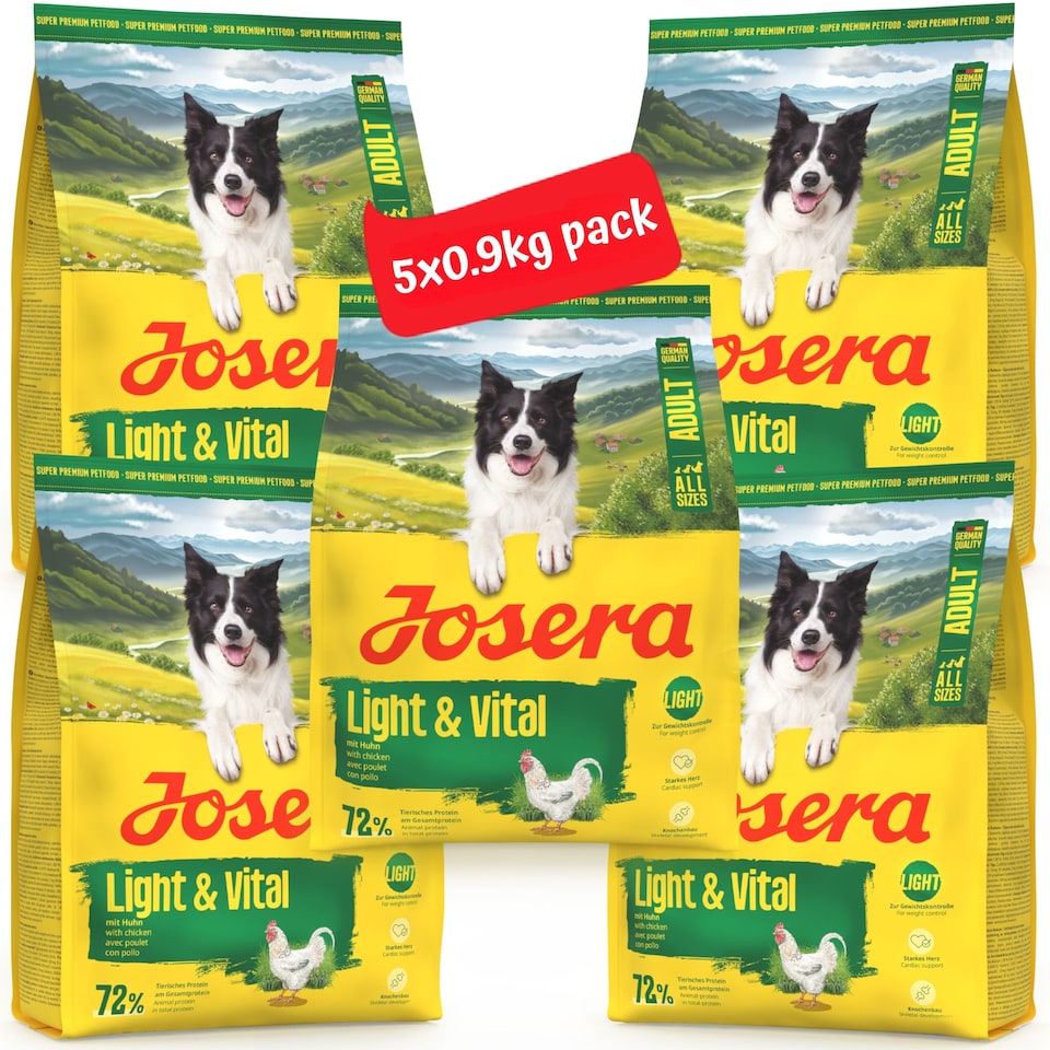 image 1 of Josera Light & Vital complete dry dog food | Weight control | Lower fat | High fibre | All sizes | Cardiac support | Skeletal development | 5x0.9kg