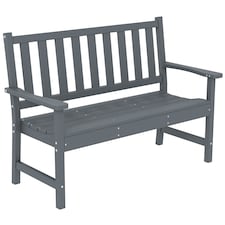 Outsunny 2 Seater Plastic Garden Bench, Outdoor Patio Furniture, Grey | Grey | Grey wood effect | Not provided