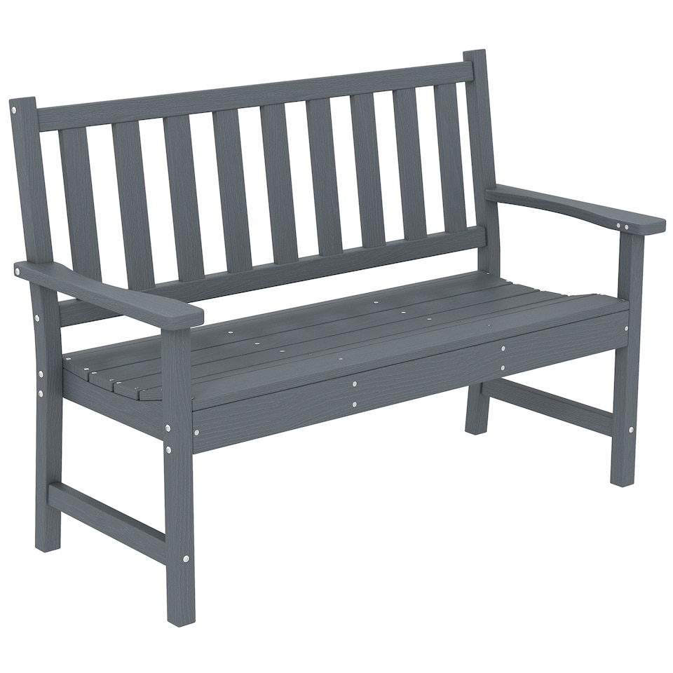 image 1 of Outsunny 2 Seater Plastic Garden Bench, Outdoor Patio Furniture, Grey | Grey | Grey wood effect | Not provided