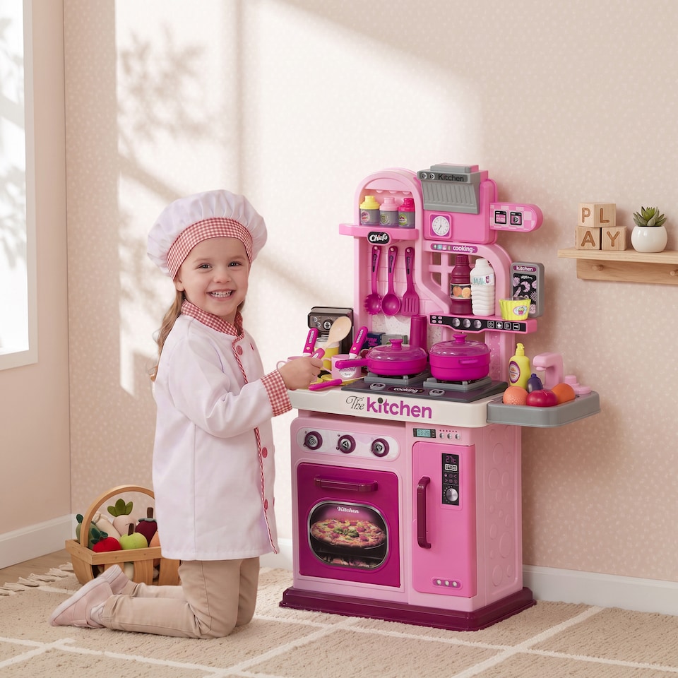 image 1 of AIYAPLAY Kids Kitchen with 33 Pieces, Light, Sound, Storage
