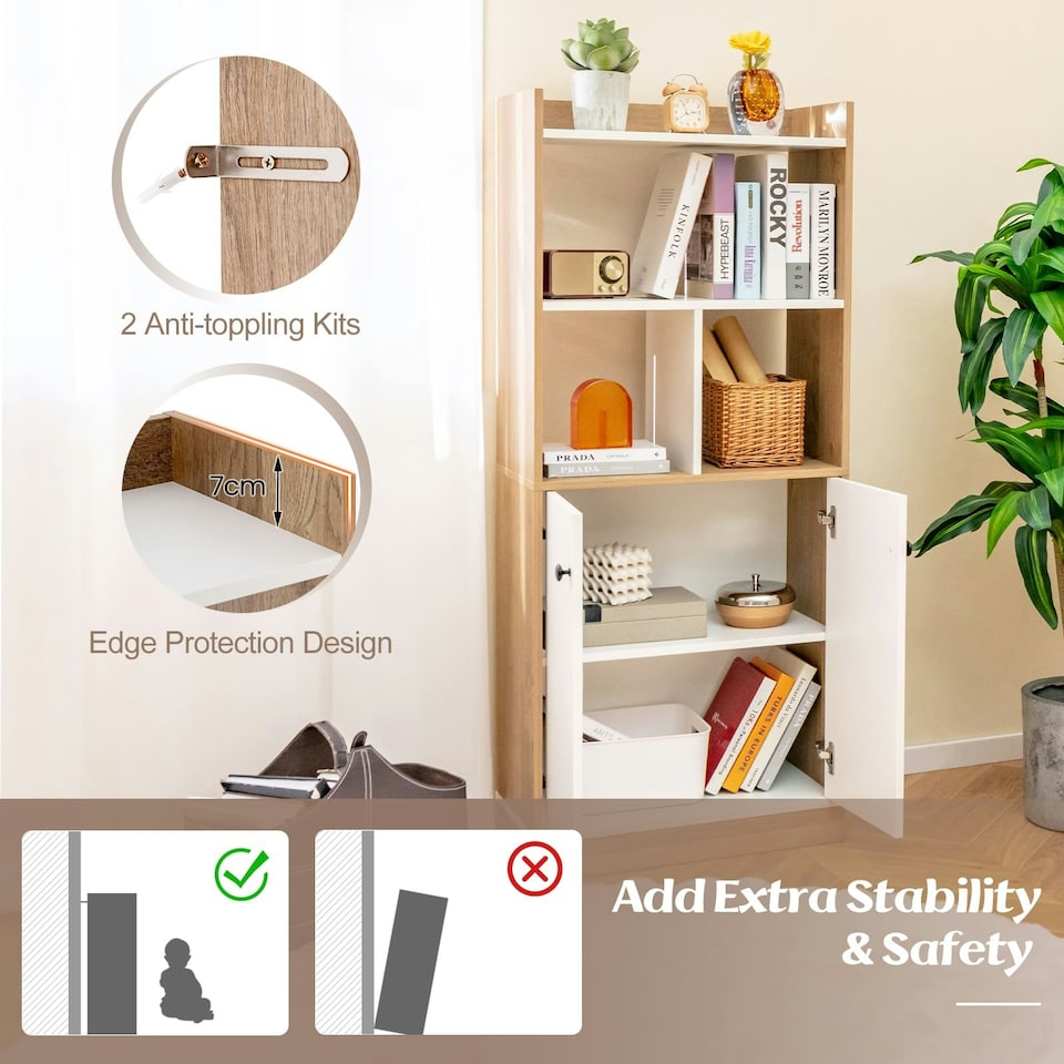 image 1 of COSTWAY 3-Tier Tall Bookshelf Modern Display Cabinet White