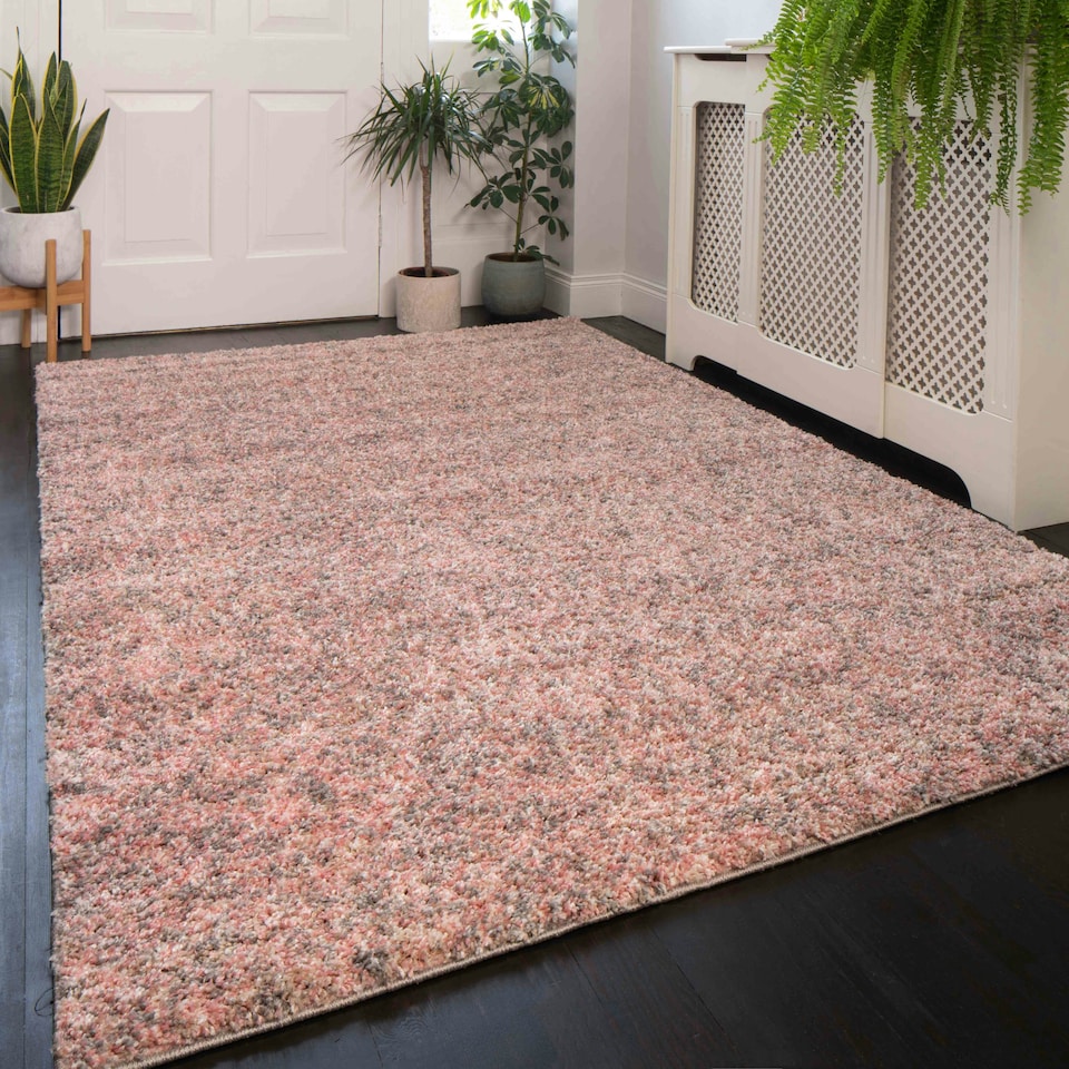 image 1 of KUKOON Blush Pink Grey Mottled Shaggy Living Room Area Rug 160cm x 230cm Pink