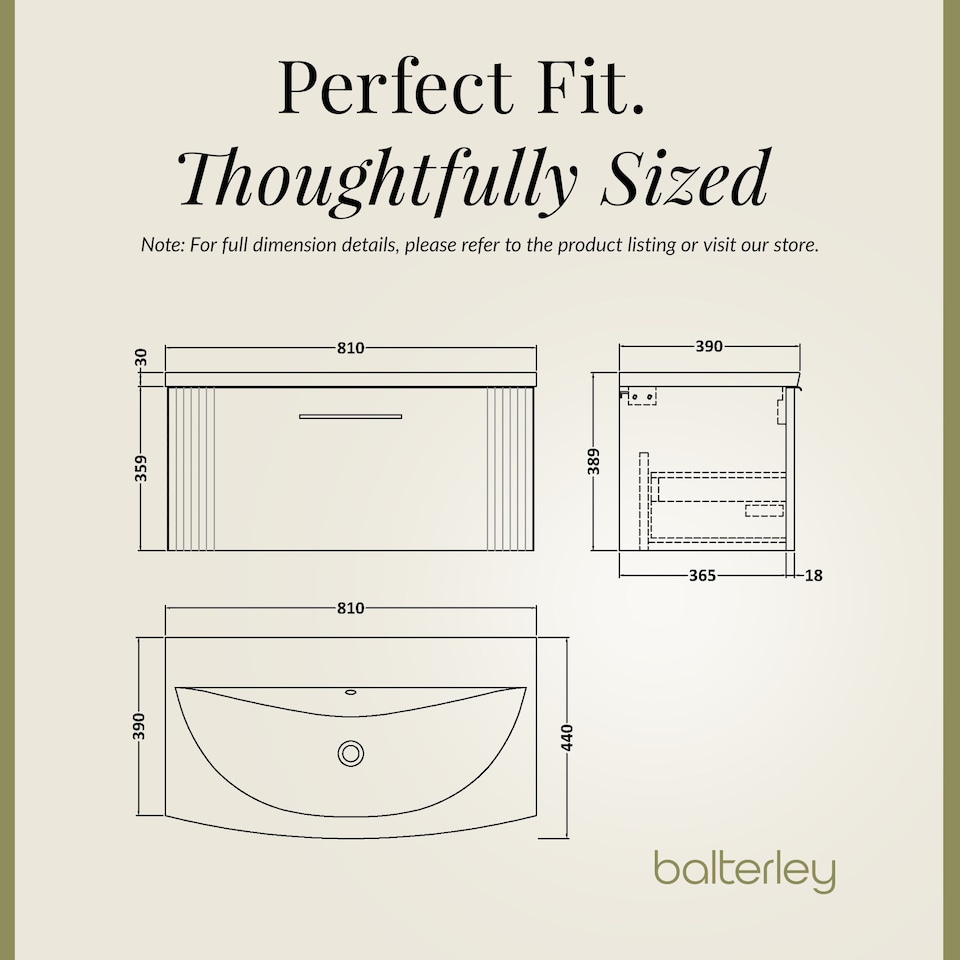 image 1 of Balterley Partial Fluted 1 Drawer Wall Hung Vanity Unit with 1 Tap Hole Curved Basin | Green | Satin Green