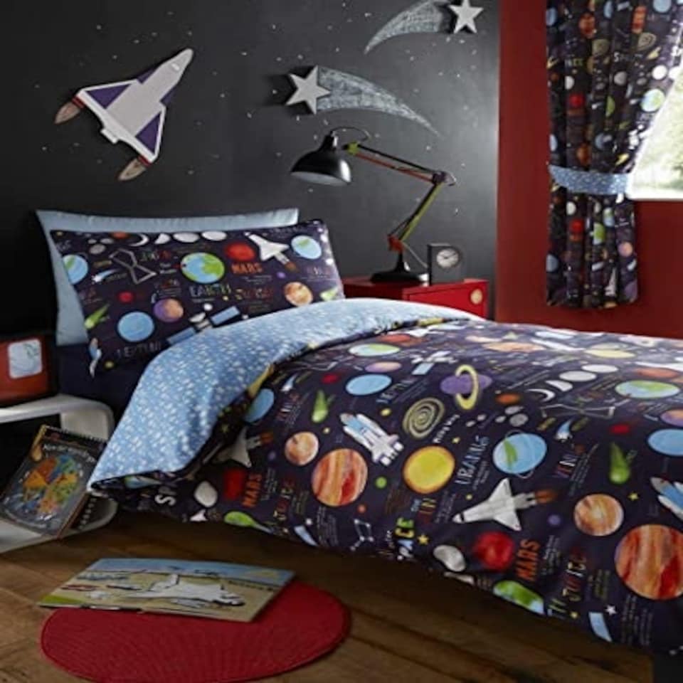 image 1 of Portfolio Home Planets Bed Duvet Cover and Pillowcase Bed Set Bedding Dark Multi | Single