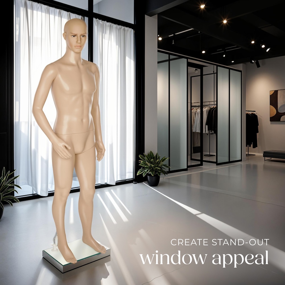 image 1 of Mannequin - adjustable, full body, life size, realistic proportions, glass plate stand | Cream | beige | Male | 1