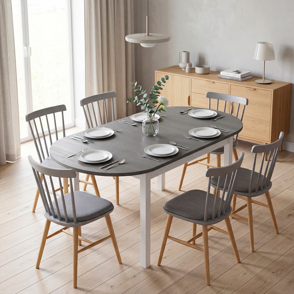image 1 of HOMCOM Foldable Dining Table, Solid Wood Drop Leaf Table, Grey