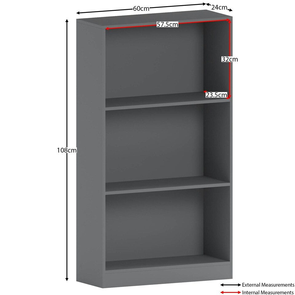 image 1 of Vida Designs Cambridge 3 Tier Medium Bookcase Display Storage, Grey