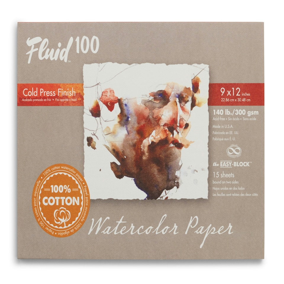 Speedball Fluid 100 Cold Press Watercolour Paper Block, White, 9 X 12inch