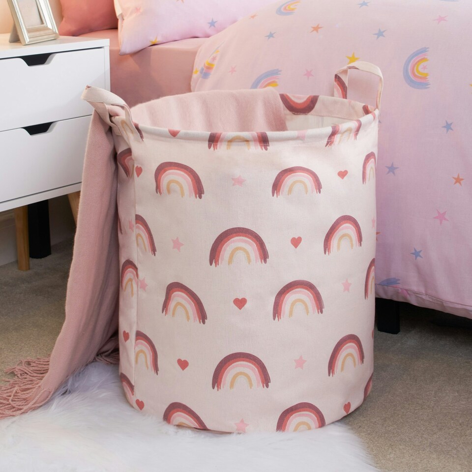 image 1 of OHS Kids Rainbow Print Round Pop Up Clothes Toy Storage Laundry Basket, 1-2kg - Blush Pink