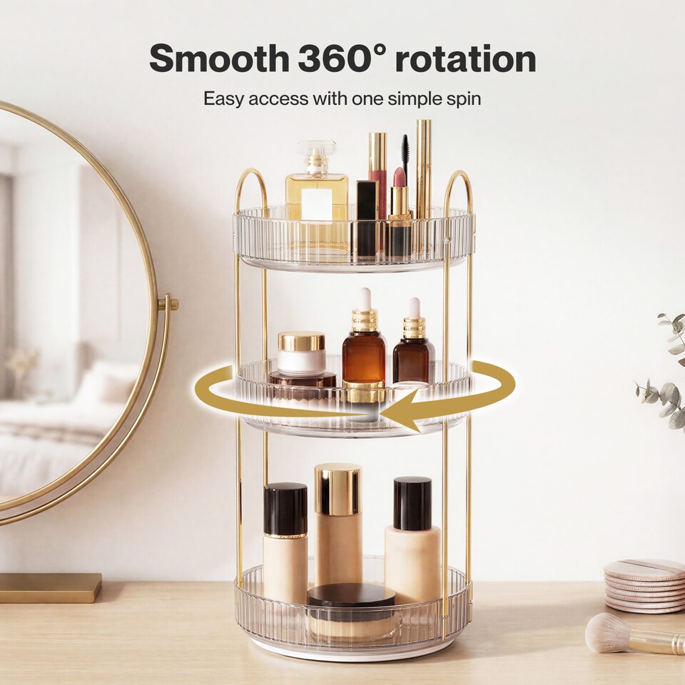 image 1 of ilus Makeup Organiser 360 Rotating Spinning 3 Tiers Cosmetic Organizer | White | White