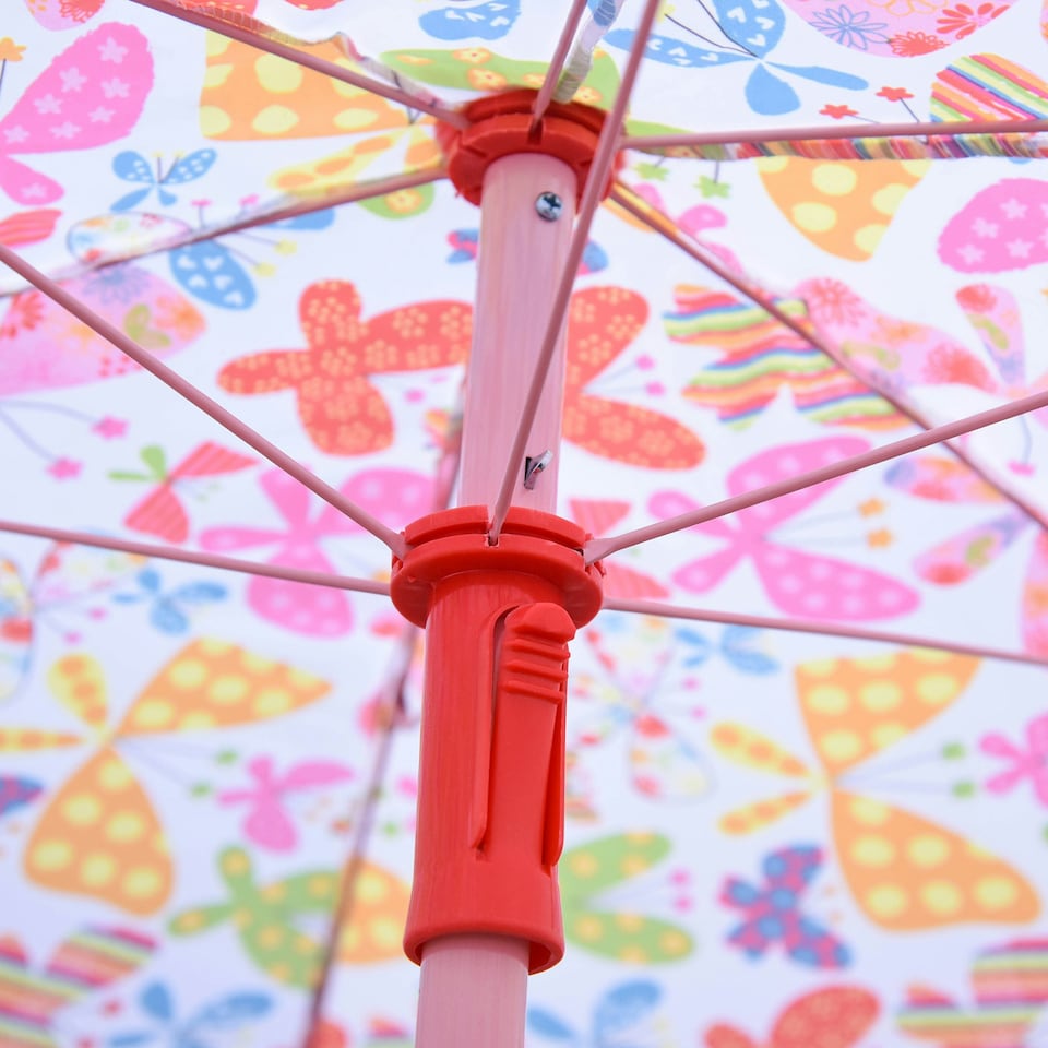 image 1 of Outsunny Kids Folding Picnic Table Chair Set Butterfly Pattern Outdoor Parasol