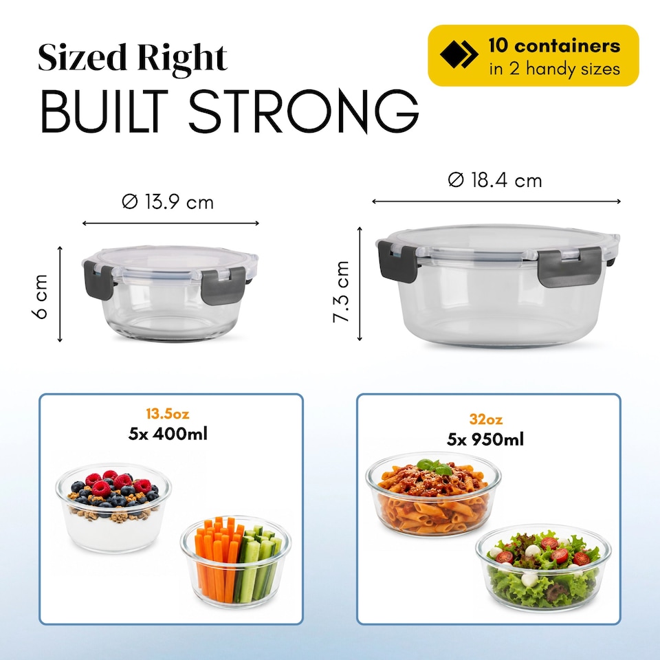 image 1 of Straame 10-Pack Glass Meal Prep Containers Airtight, Leakproof, Dishwasher Safe Glass Storage with Lids - (Round)