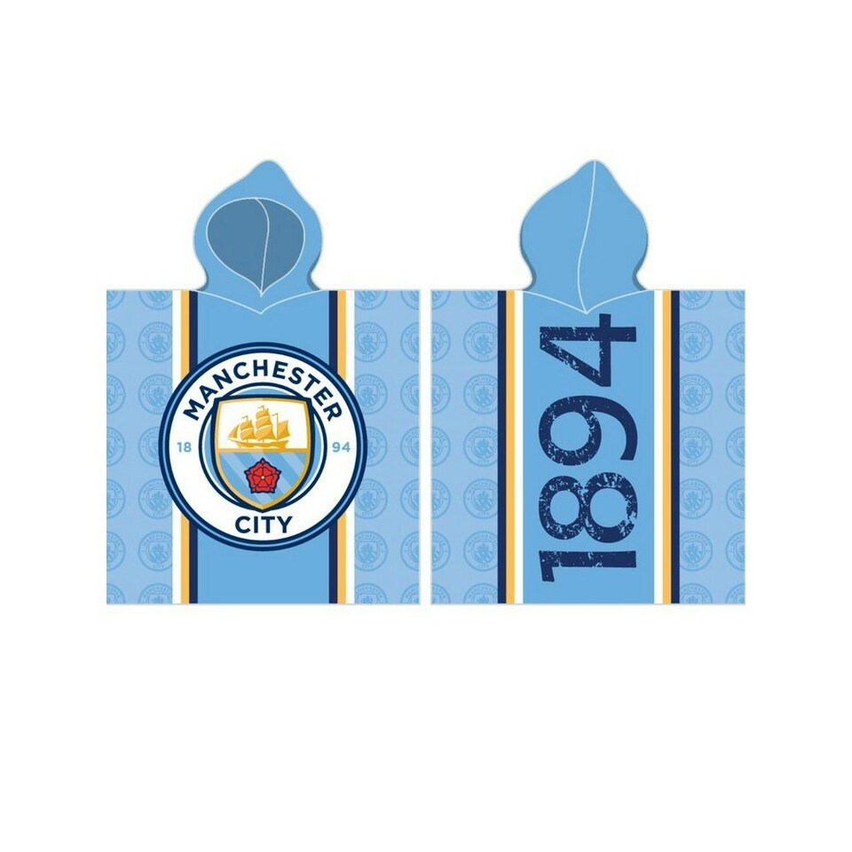 Manchester City FC Logo Cotton Hooded Towel - Blue/White/Gold - 110cm x 55cm