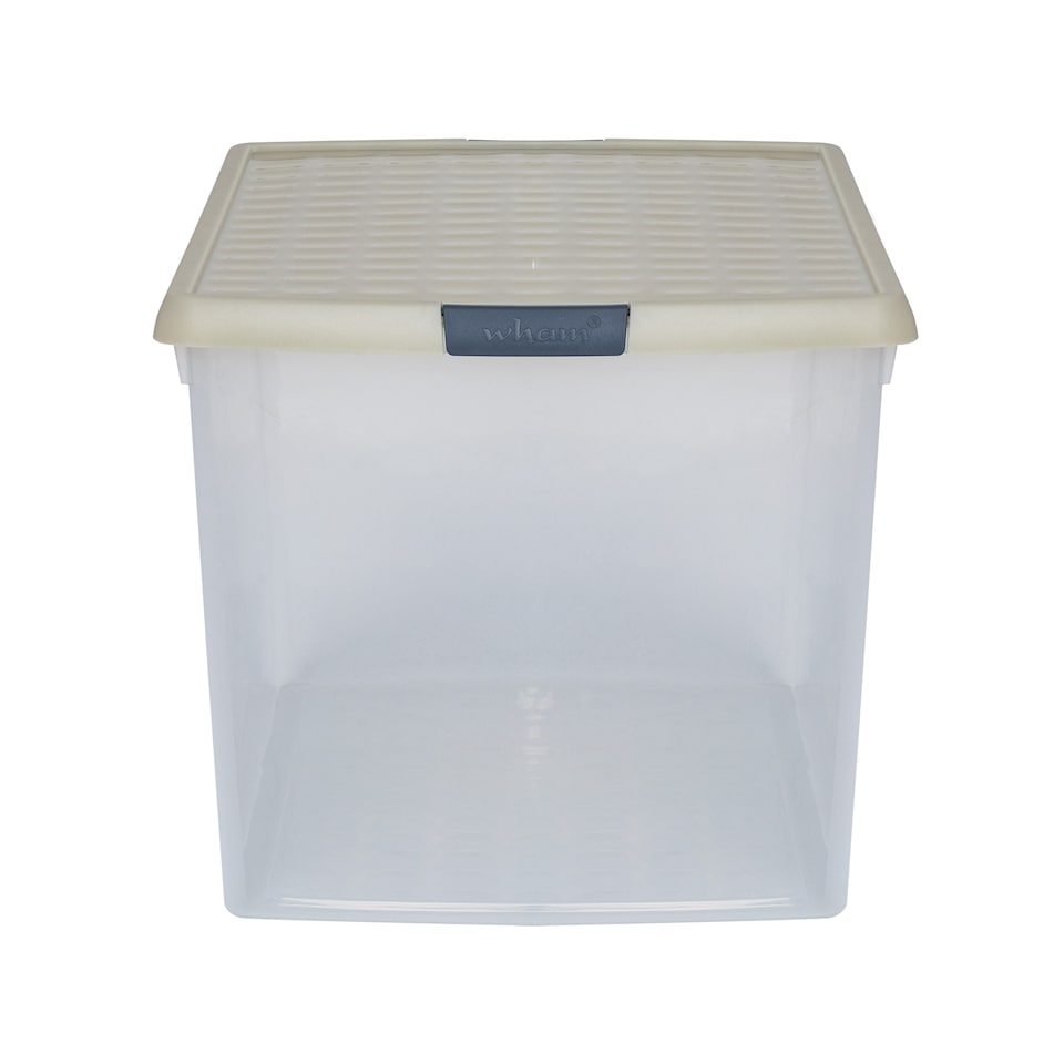 image 1 of Wham Clip 5x 62L Rectangular Plastic Storage Boxes with Clip Lock Lids. Ideal for Home, Office, Toys & More - Clear/Stone | Cream | Stone | 5