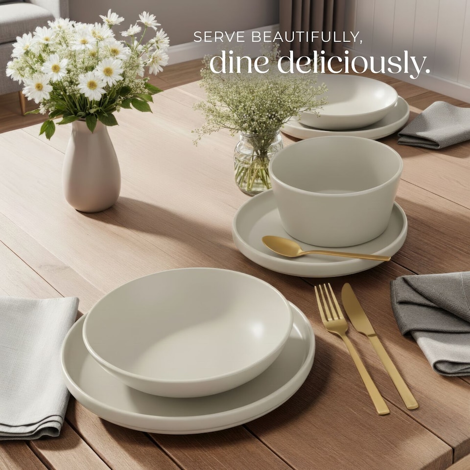 image 1 of Dinnerware Set Una - dinner set, incl. plates, bowls and mugs, for 6 people | Brown | taupe | 1