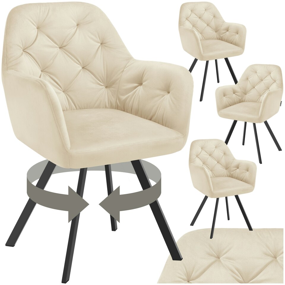 image 1 of Armchair Lucia - padded, quilted pattern, 180 degree swivel chair - Set of 4 Cream