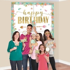 Boho Birthday Girl Backdrop Scene Setters With Photo Booth Props Kit