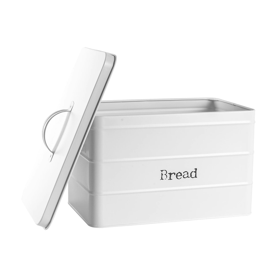 image 1 of Harbour Housewares White Vintage Metal Kitchen Bread Bin Kitchen Caddy Kitchen Storage Containers Canister