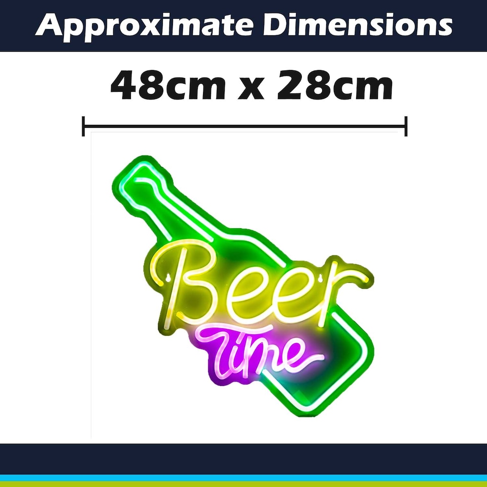 image 1 of vfm-estore Beer Time Neon Light USB Powered Multi-colour - 48cm x 28cm